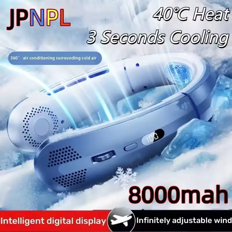 (ĐÃ SỬA)8000mAh Electric Hanging Neck Fan Portable Bladeless Mini Rechargeable Mute LED Digital Display Air Cooler